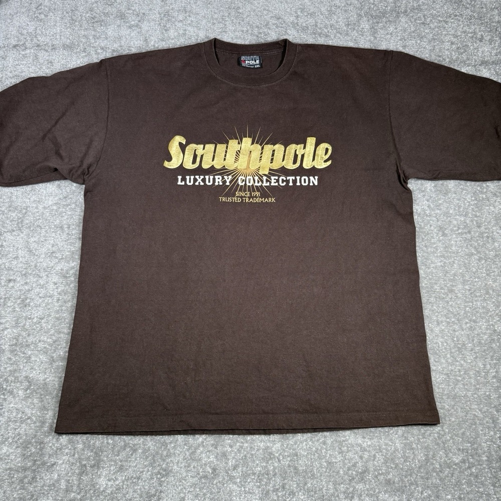 Southpole T-Shirt Men's 2XL Brown Short Sleeve Crew Neck Logo Spell Out Vintage